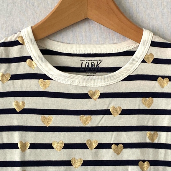 J. Crew Crewcuts Girls Gold Hearts Striped T Shirt - Picture 3 of 3